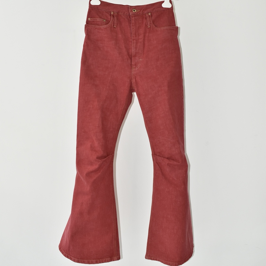 KOZABURO LONG 3D BOOTS CUT JEANS - AGED DENIM [RED]