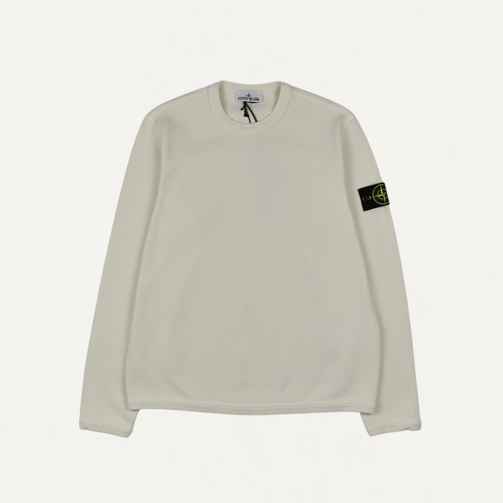 STONE ISLAND 6100011 MESH STITCH ORGANIC COTTON FLEECE Regular-fit crewneck sweatshirt with elasticated trims Ivory[L1S156100011]