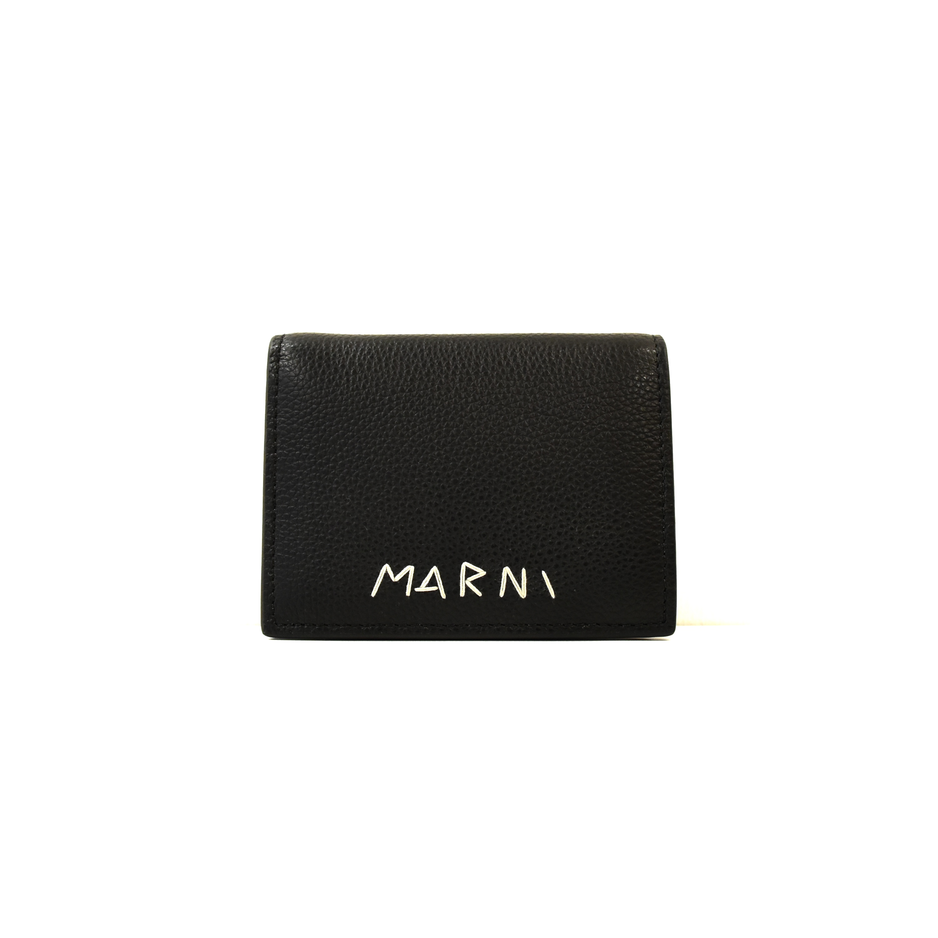 MARNI Black leather bifold wallet with Marni Mending embroidery[PFMI0098U0]
