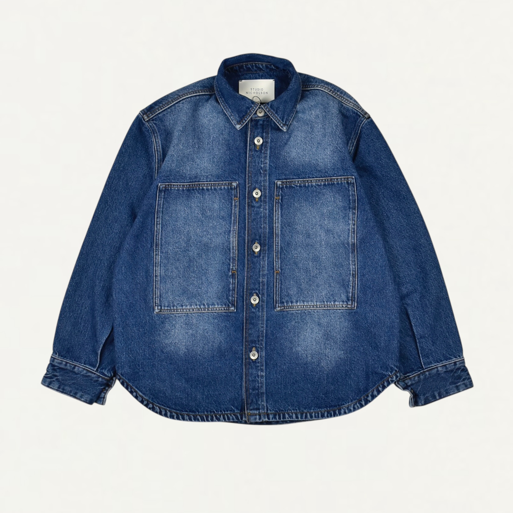 STUDIO NICHOLSON 14OZ REGEN DENIM OVERSHIRT WORN WASH INDIGO[SAXON SNM-1524]