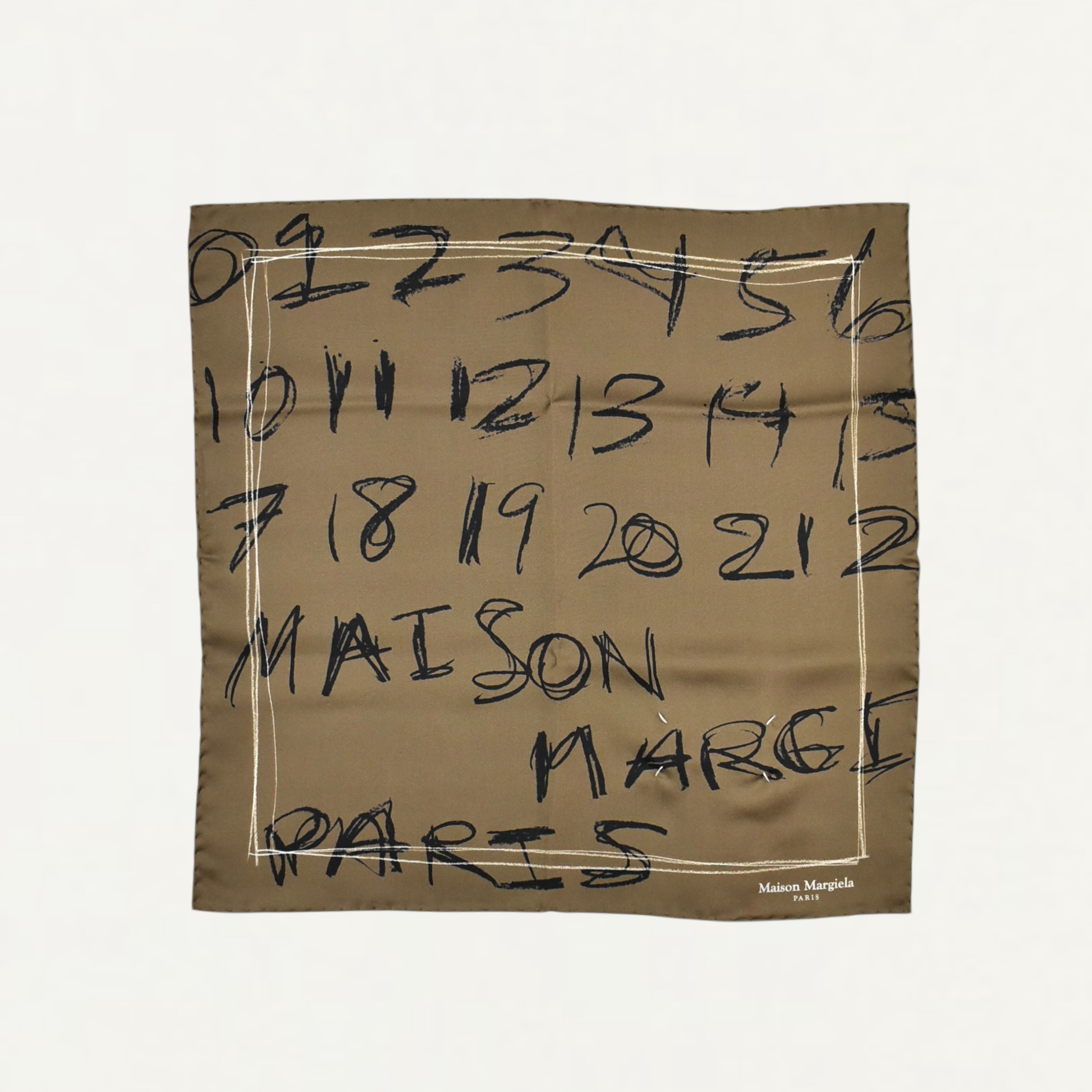 Maison Margiela Scribbled Numerical silk foulard Brown[S51TF0048]