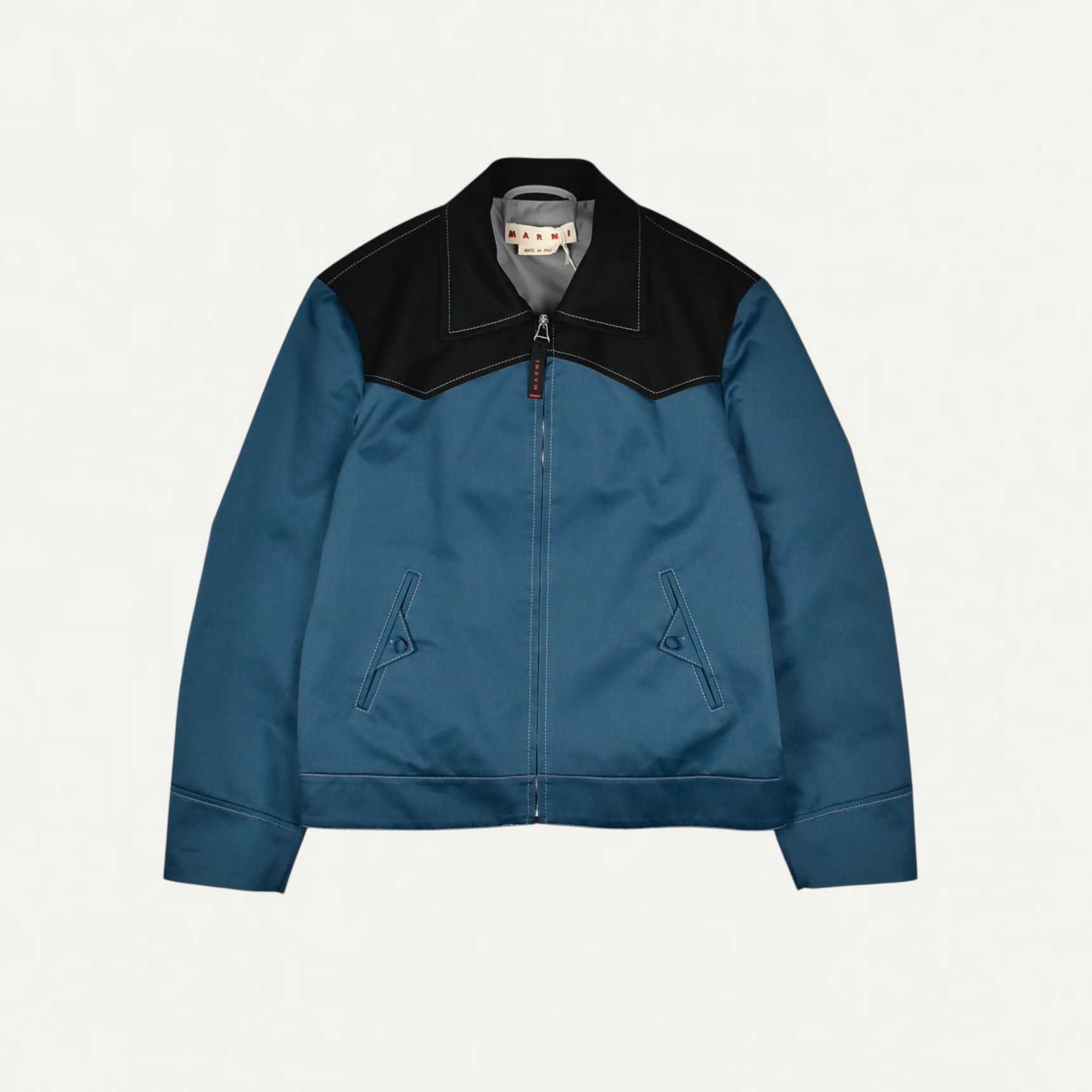 MARNI Blue water-repellent gabardine jacket with contrast yokes[JUMU0204QU]