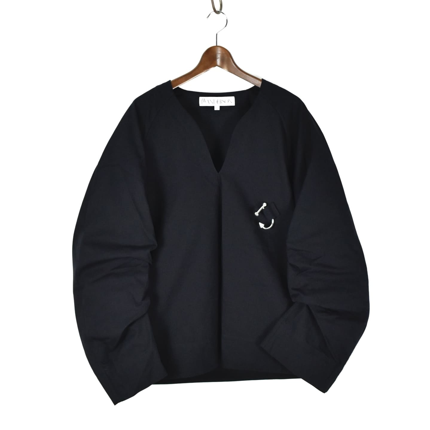 JW ANDERSON OVERSIZED V-NECK GATHERED SLEEVE TOP NAVY[TP0348-PG1713]