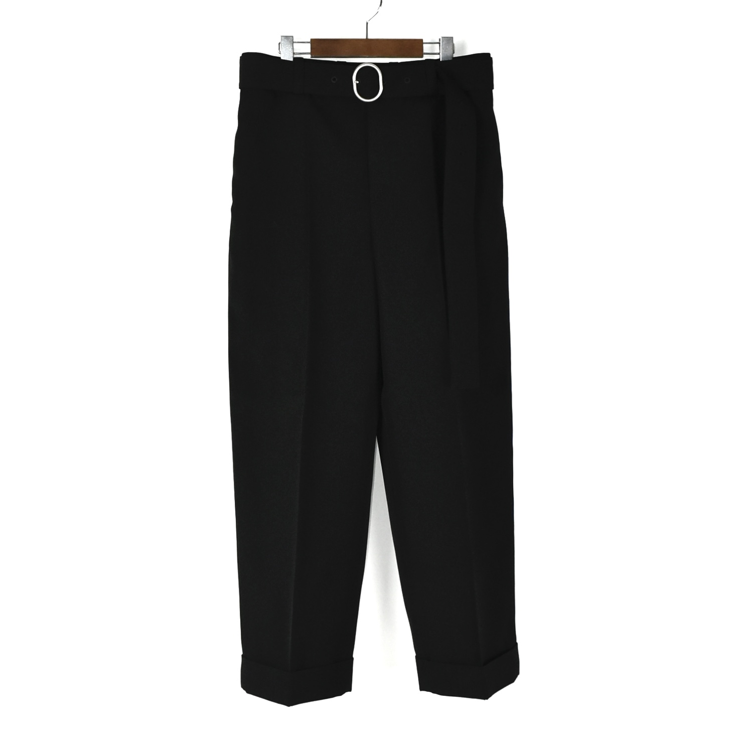 JIL SANDER SHARP WOOL GABARDINE BELTED TROUSERS BLACK[J22KA0230]