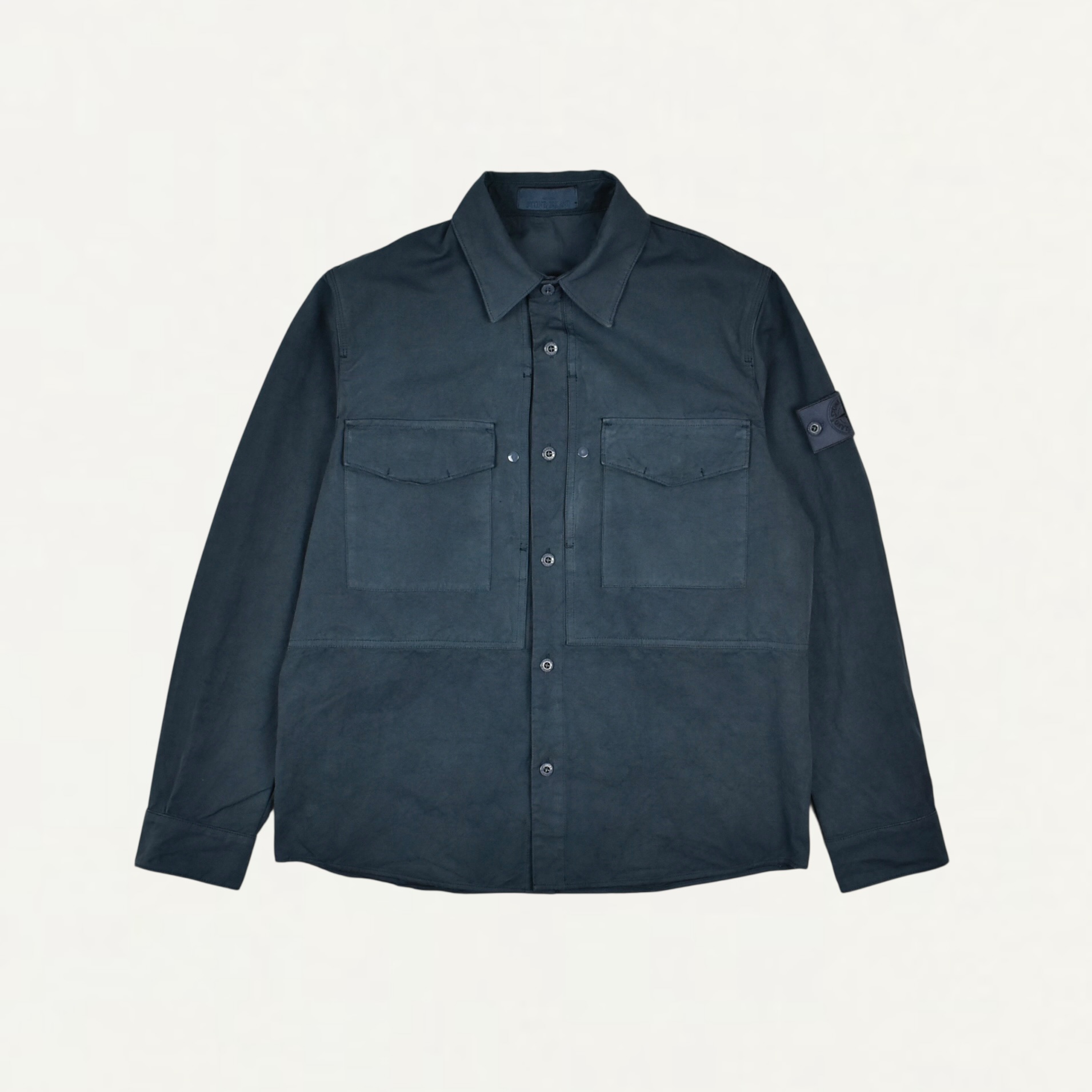 STONE ISLAND 1200012 COTTON LINEN CANVAS_S.I.GHOST Regular-fit overshirt with button fastening Slate Blue[L1S151200012S0F36V002E]