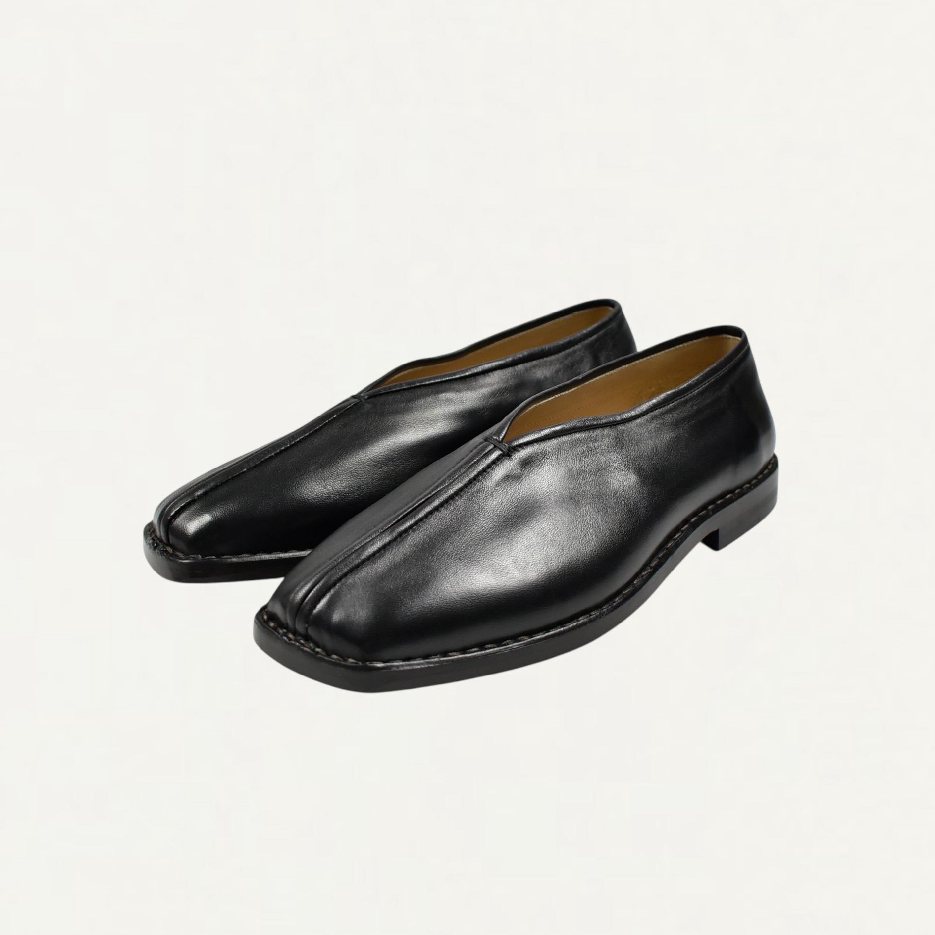 LEMAIRE FLAT PIPED SLIPPERS BLACK/DARK CHOCOLATE[FO0290 LL0023]
