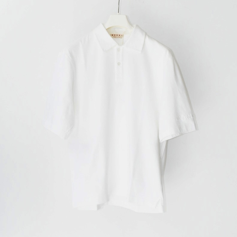 MARNI マルニパッチ付き オーガニックコットン製オーバーサイズポロシャツ WHITE[POMU0037X0]