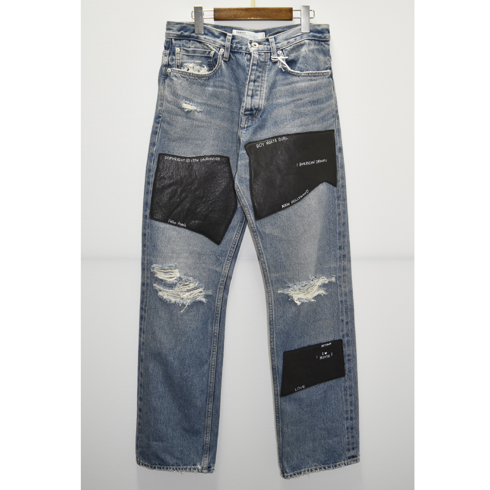 DAIRIKU Painted & Leather patch Slim Denim Pants[D-6]