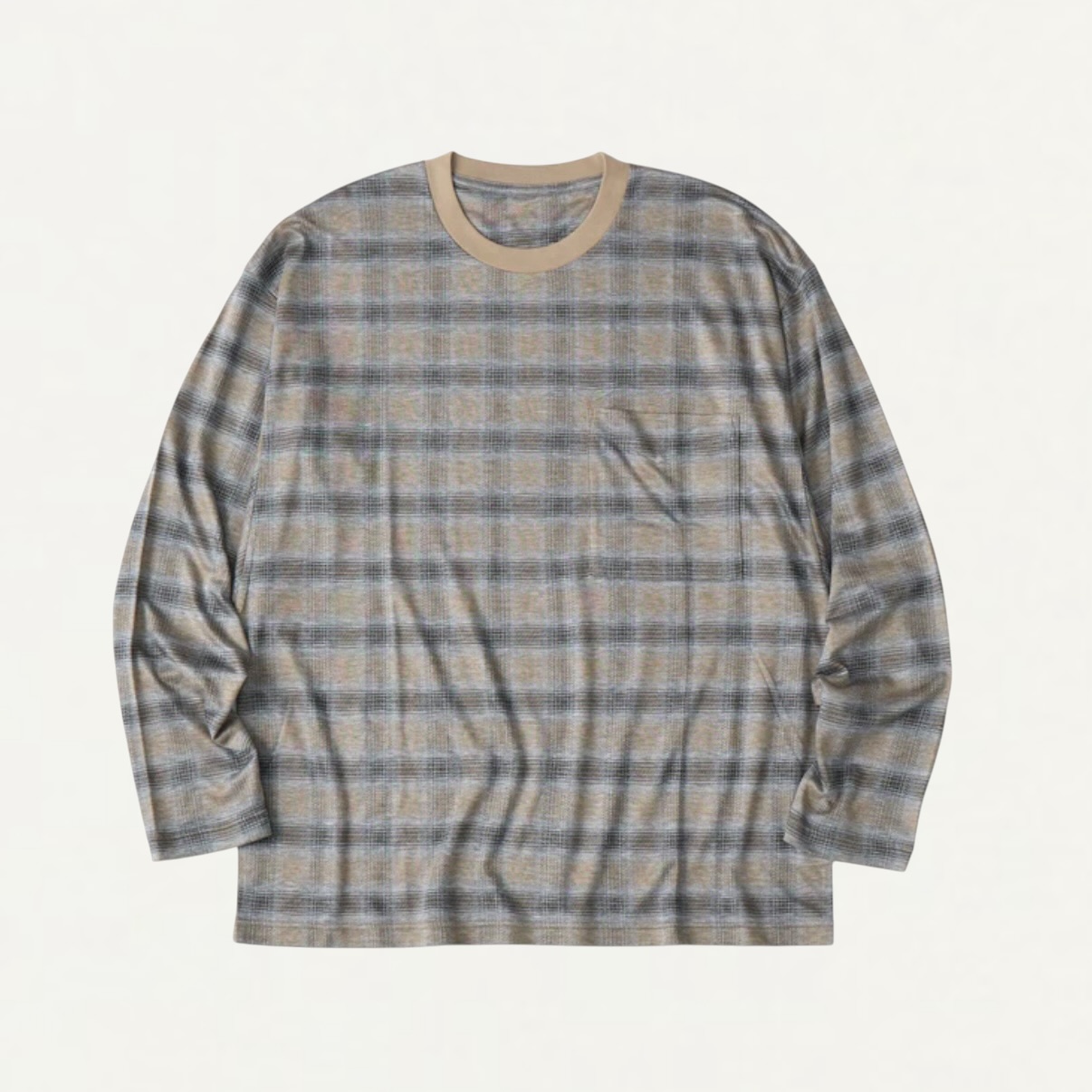 White Mountaineering CHECK JACQUARD LONG SLEEVE T-SHIRT BEIGE[WM2671509]