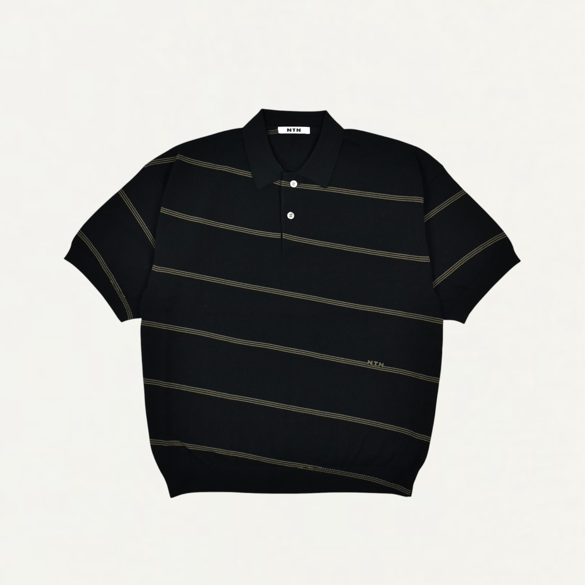 NTN ANGLE BORDER KNIT POLO BLACK×KHAKI[N006-045136]