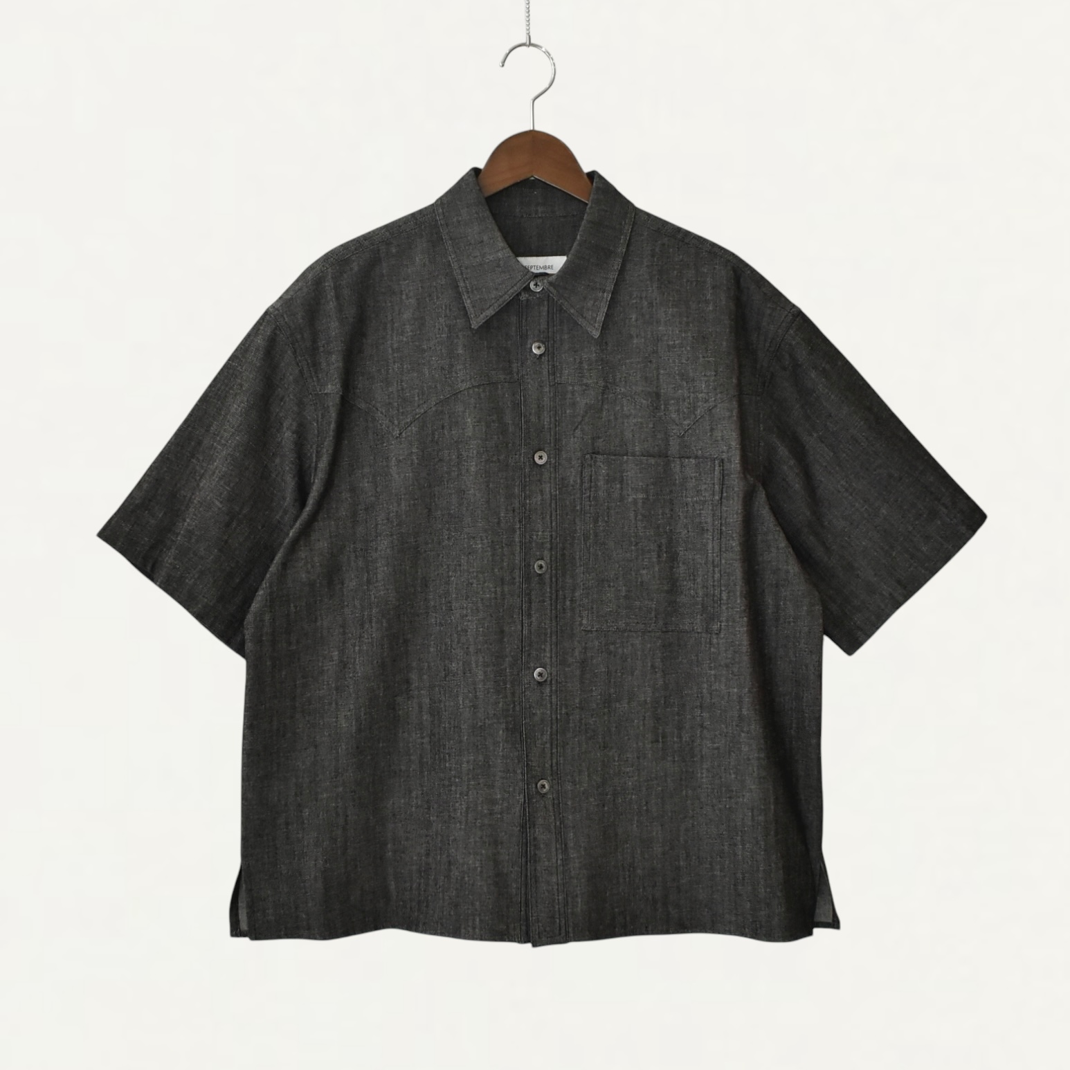 LE17SEPTEMBRE HOMME WESTERN YOKE HALF SLEEVE DENIM SHIRT BLACK[LH2511SH007EBK]