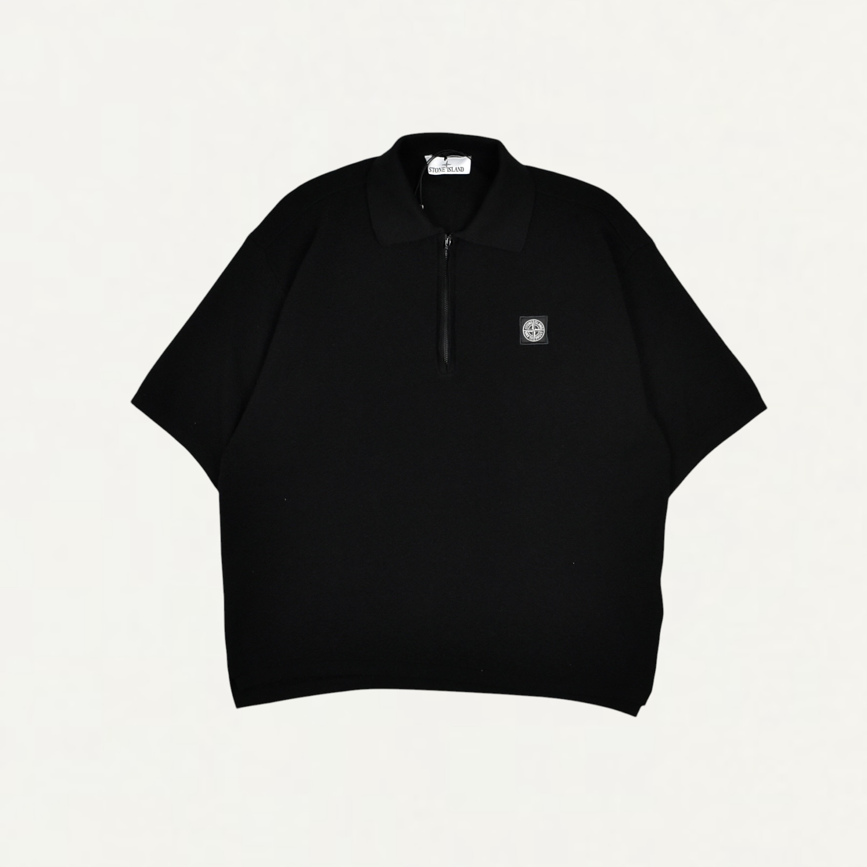 STONE ISLAND 5100021 Organic Cotton Knitted Zip-up Polo Shirt Black[S15-51000-21]