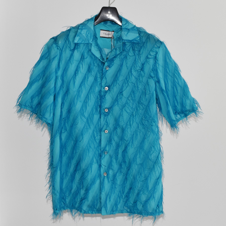TAAKK FRINGE CUT OPEN COLLAR SHIRTS[SH029-SAX]