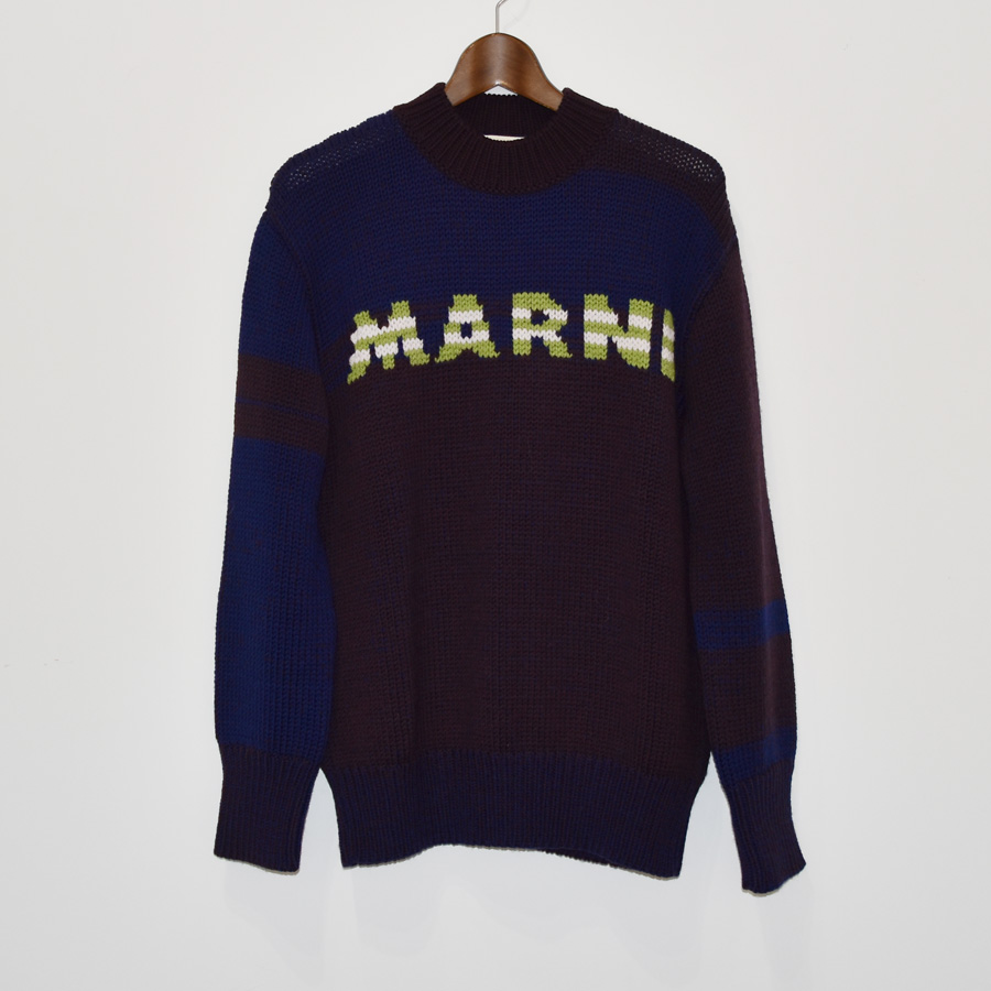 MARNI ストライプレタリングロゴモックネックニット[GCMG0345Q-MLB50]