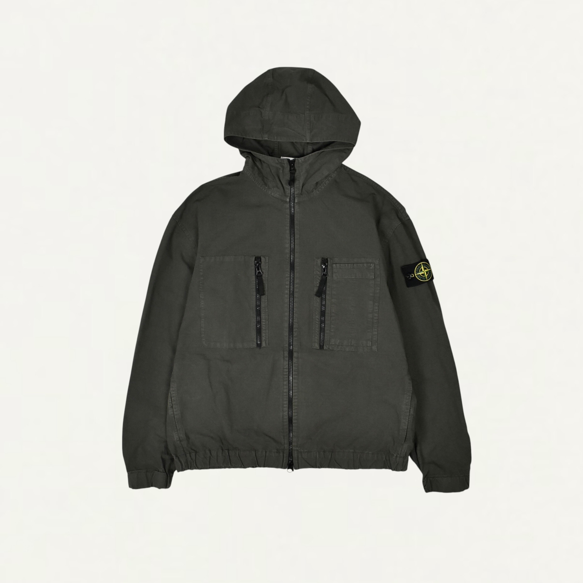 STONE ISLAND 1200011 ORGANIC COTTON RIPSTOP Comfort-fit hooded overshirt with zip pockets Coal Grey[S15-12000-11]