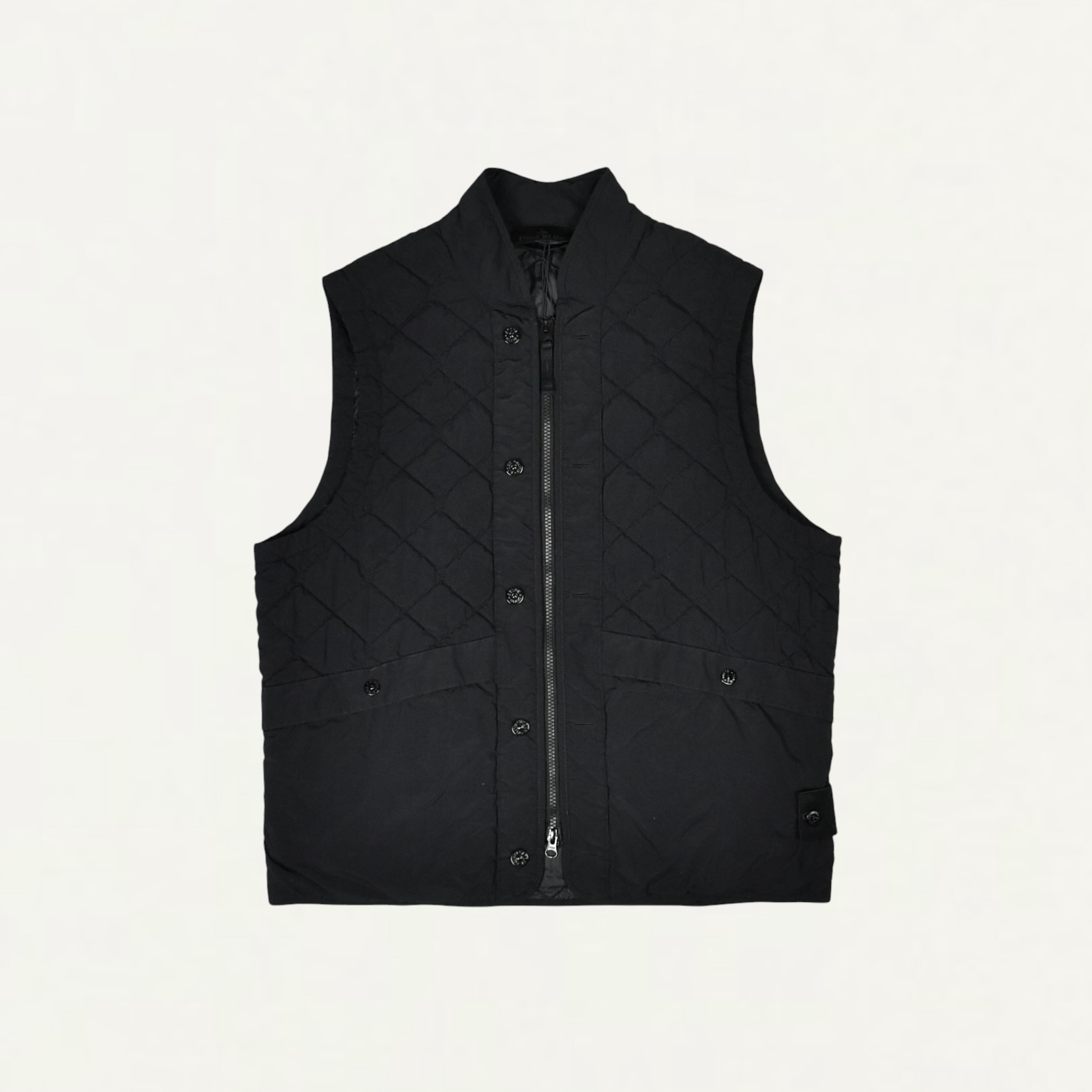 STONE ISLAND G100007 NYLON SMERIGLIATO_S.I. GHOST Padded vest with anti-drop Black[L2S15G100007S00F6]