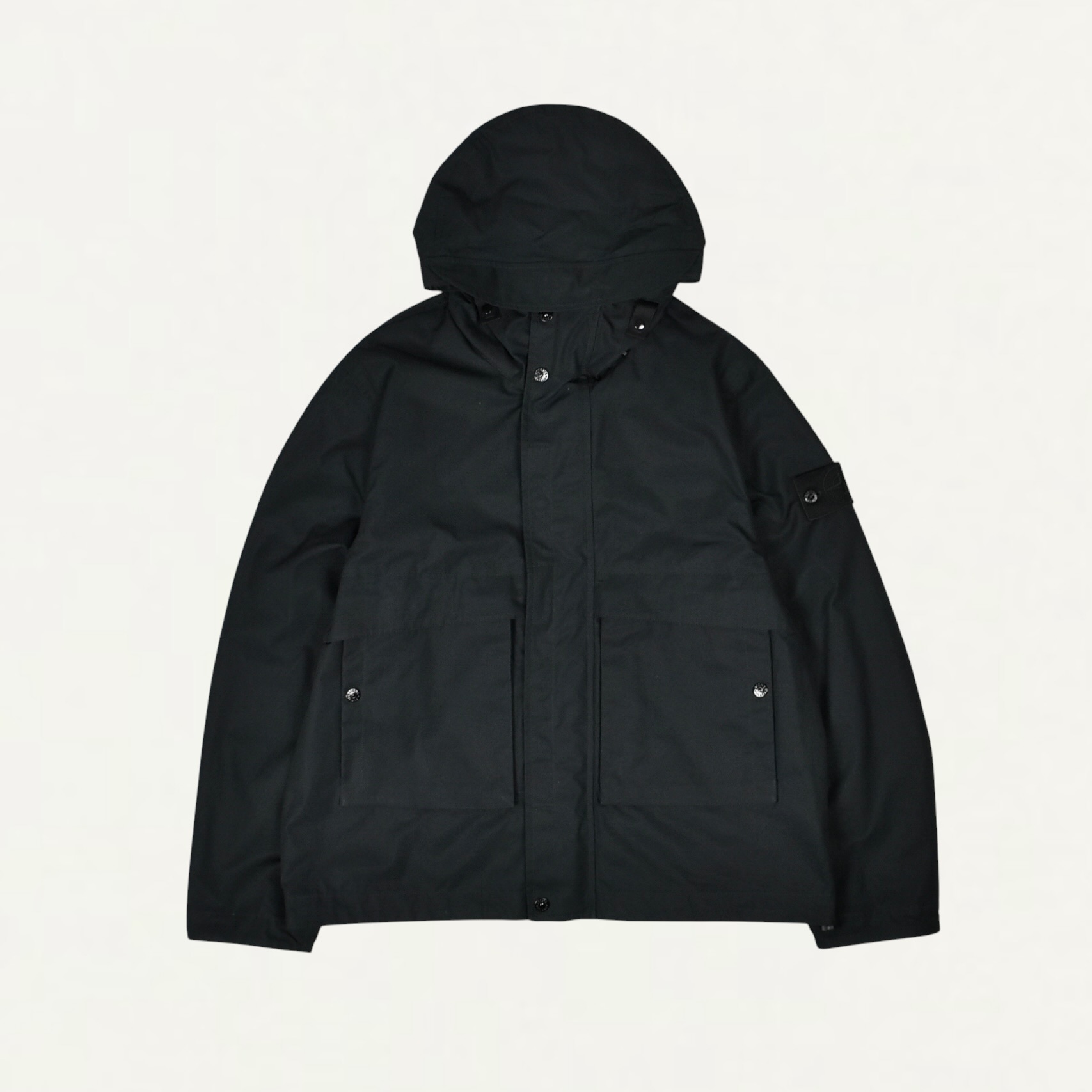 STONE ISLAND Q100025 ALL-WEATHER COTTON CANVAS_S.I. GHOST Windproof and breathable hooded jacket Black[L2S15Q100025S0F01]