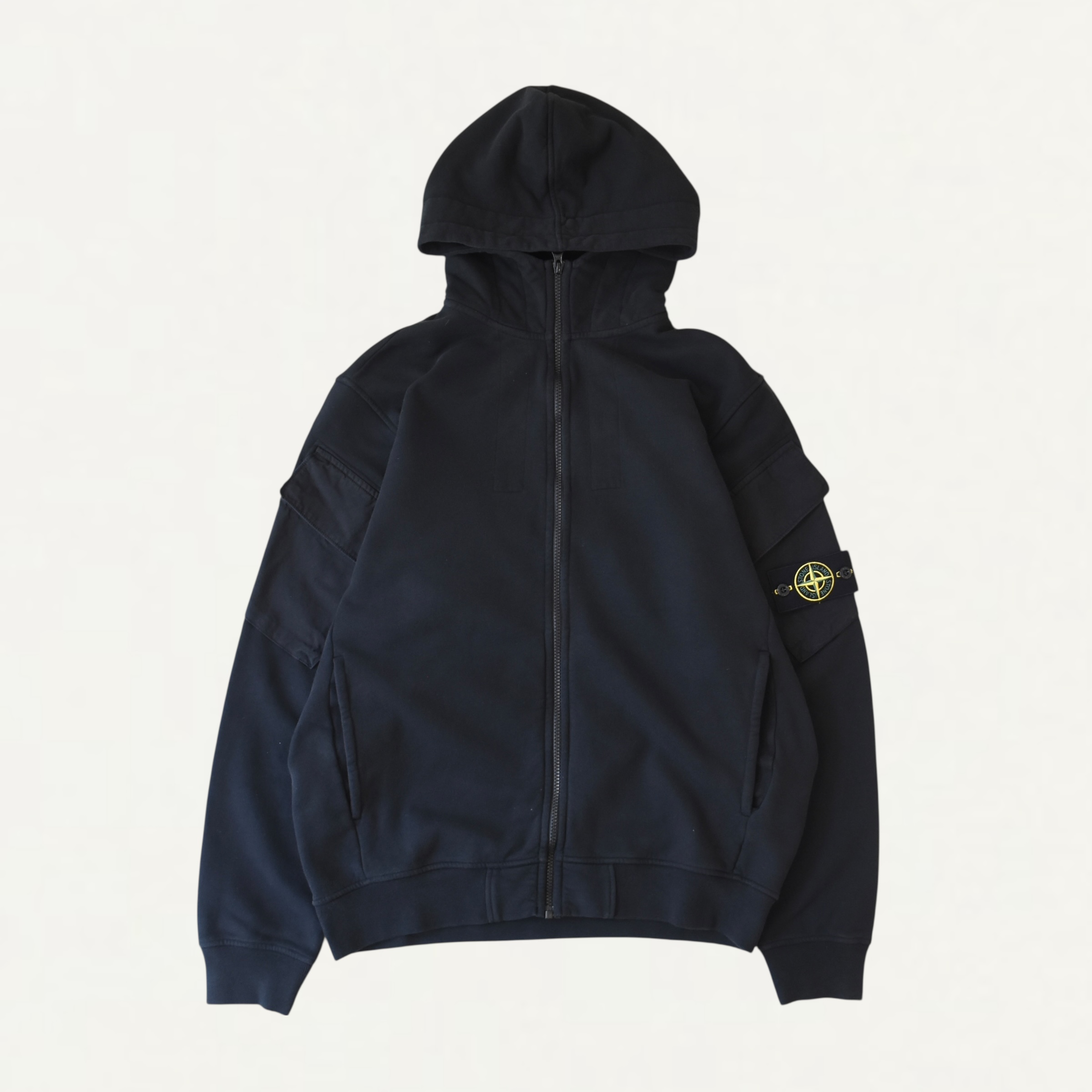 STONE ISLAND 610009 blushed cotton fleece zip up hoodie black[K2S15610009]