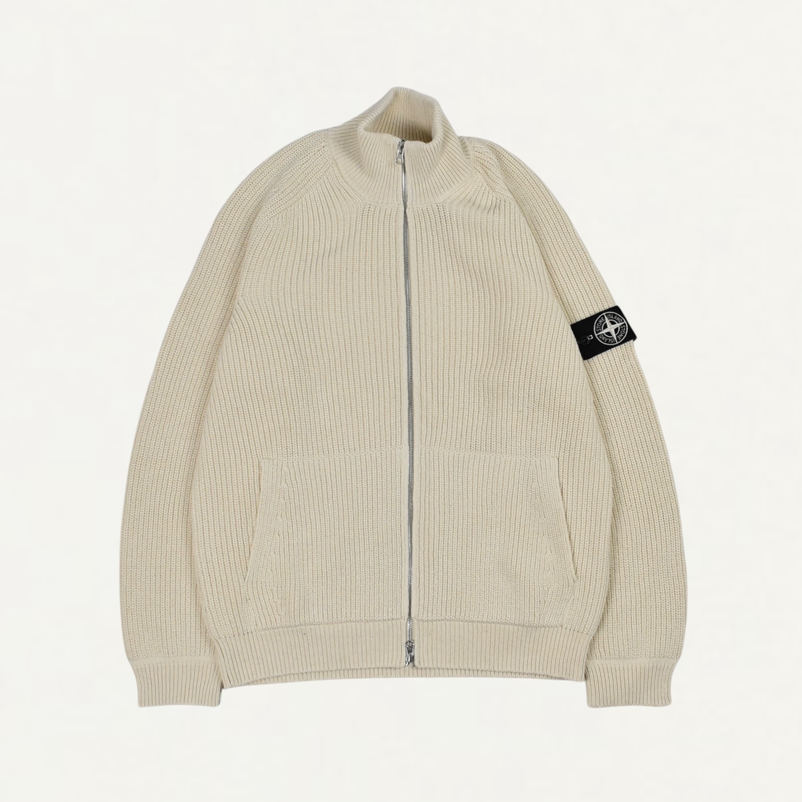 STONE ISLAND 5100013 FISHERMAN'S RIB COTTON_STONE ISLAND RAW BEAUTY Zip-up jumper with pockets and fisherman's rib[K2S155100013]