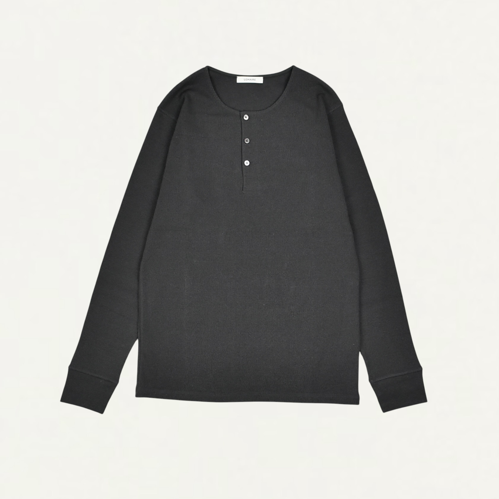 LEMAIRE LONG-SLEEVE HENLEY T-SHIRT IN LINEN AND COTTON RIBBED JERSEY BASALT[TS0041 LJ1030]