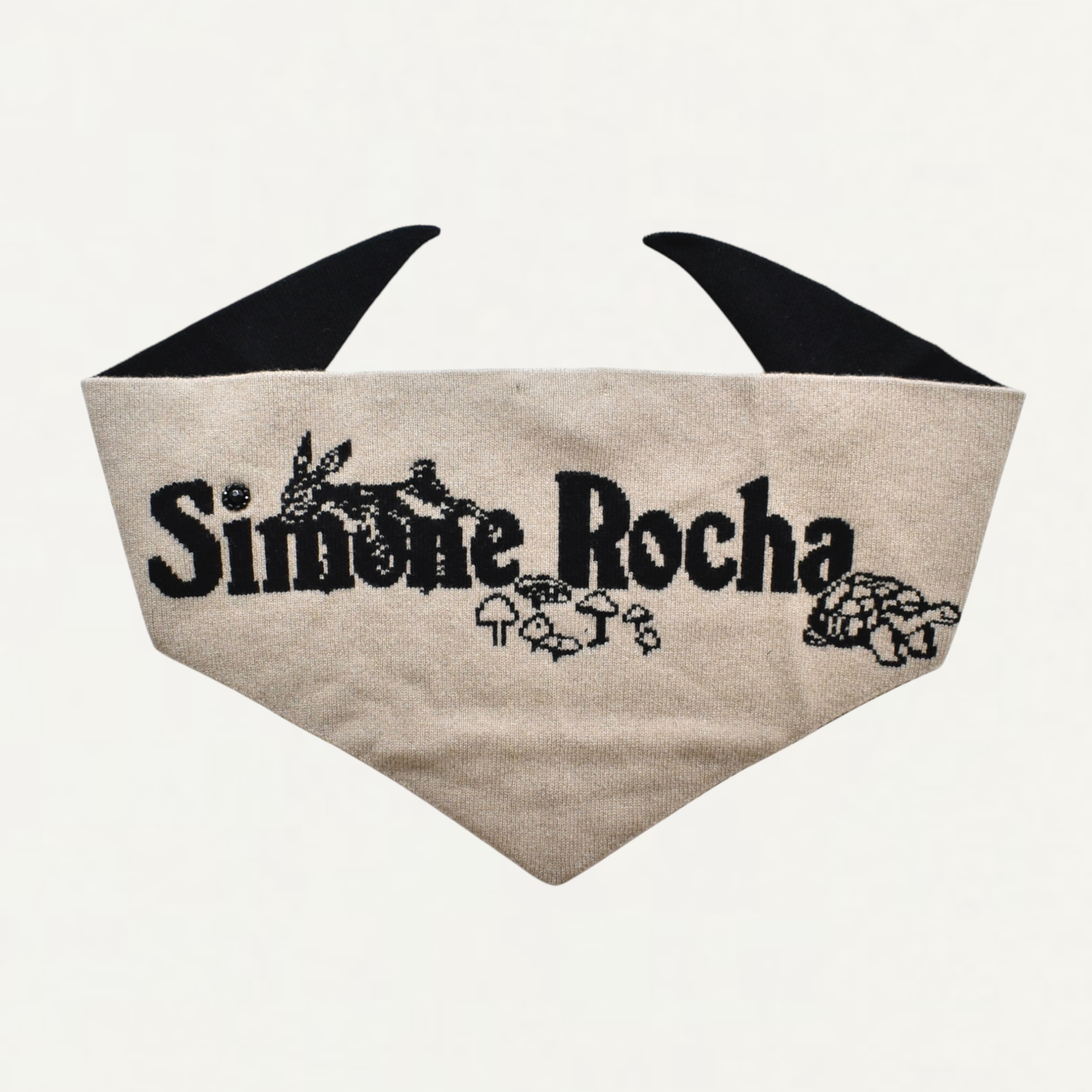 Simone Rocha Graphic Logo Knit Neckerchief Oat/Black[KIMK3WD 0669]