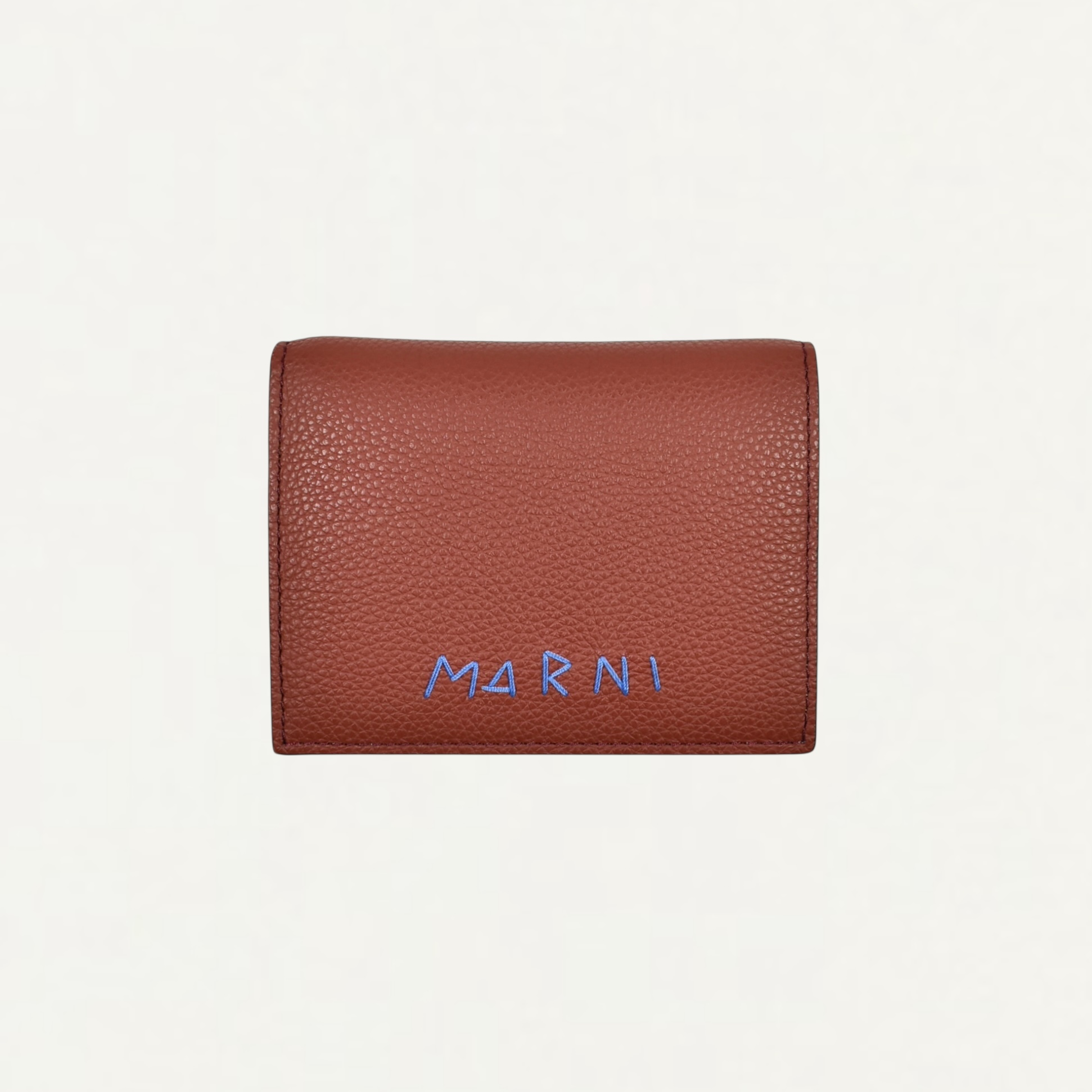 MARNI Brown leather bifold wallet with Marni Mending embroidery[PFMI0098U0]