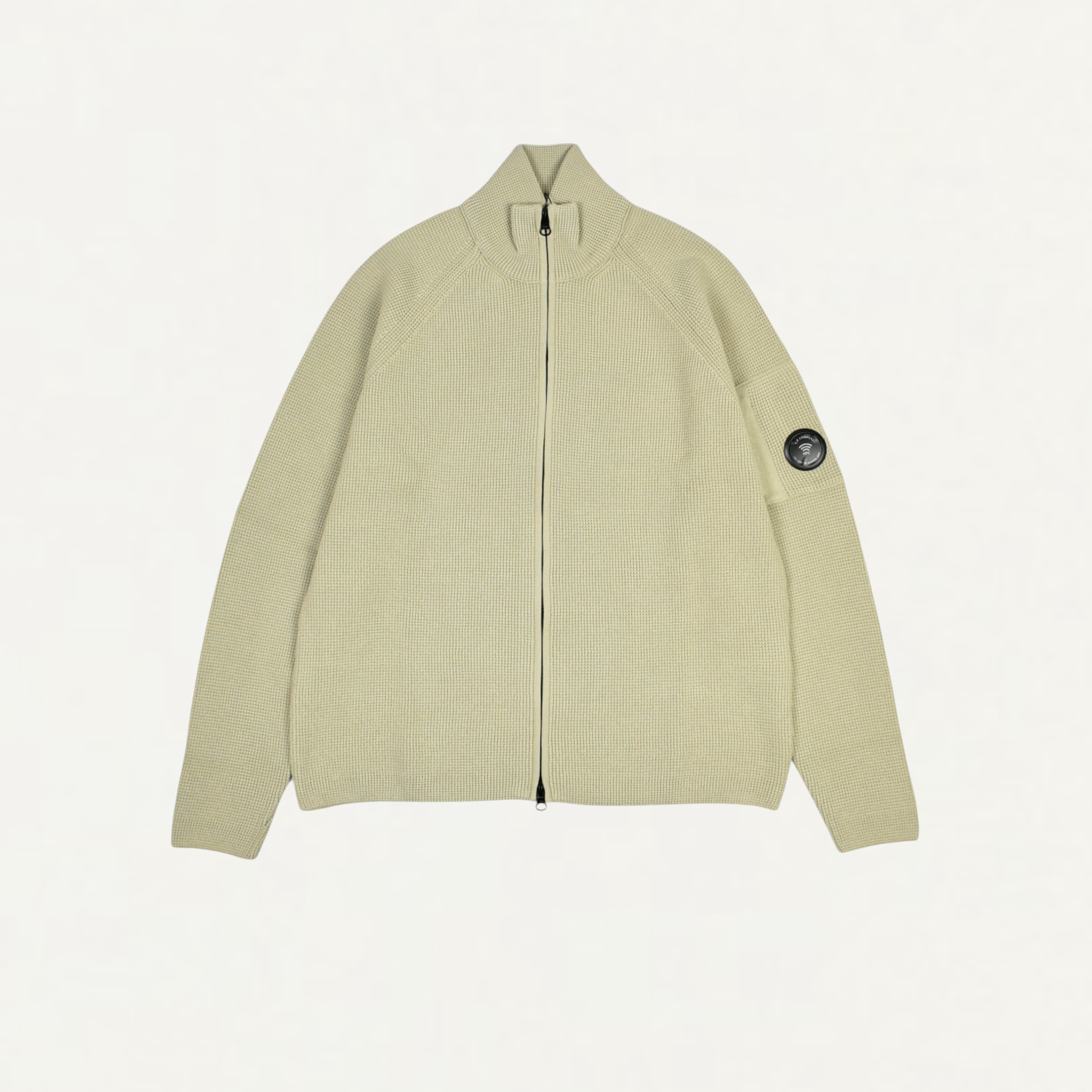 C.P. Company WAFFLE KN COTTON ZIP LENS CARDIGAN SILVER BLEACH[21CMKN058A]