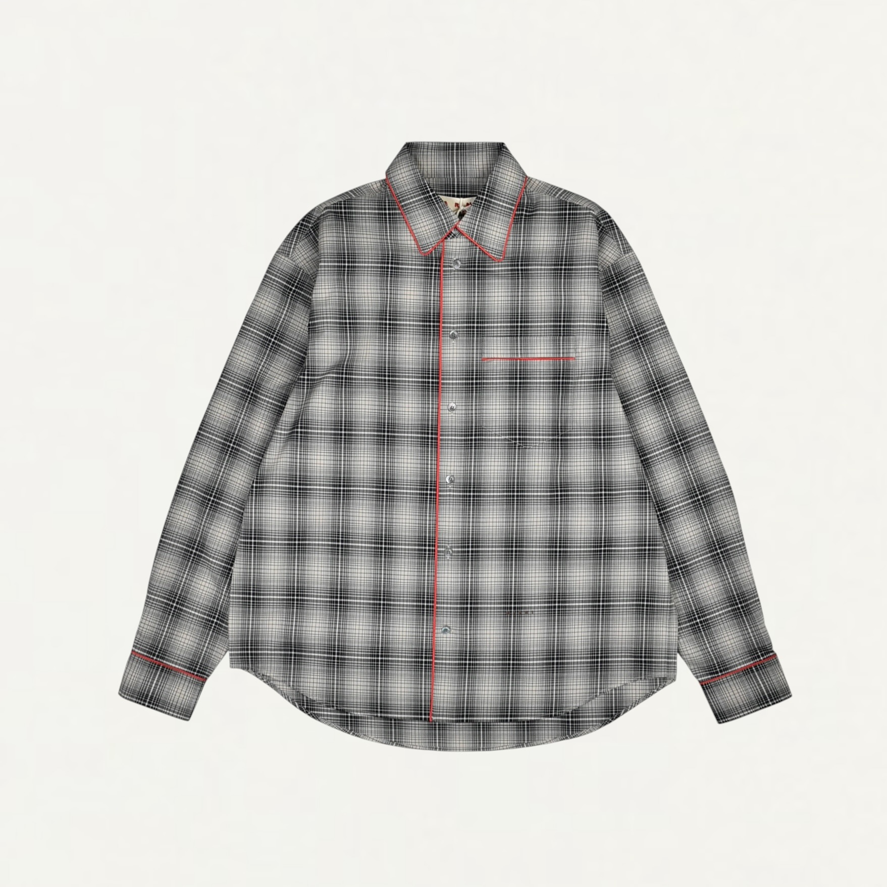 MARNI Beige e light brown checked poplin shirt with contrast piping[CUMU0394IS]