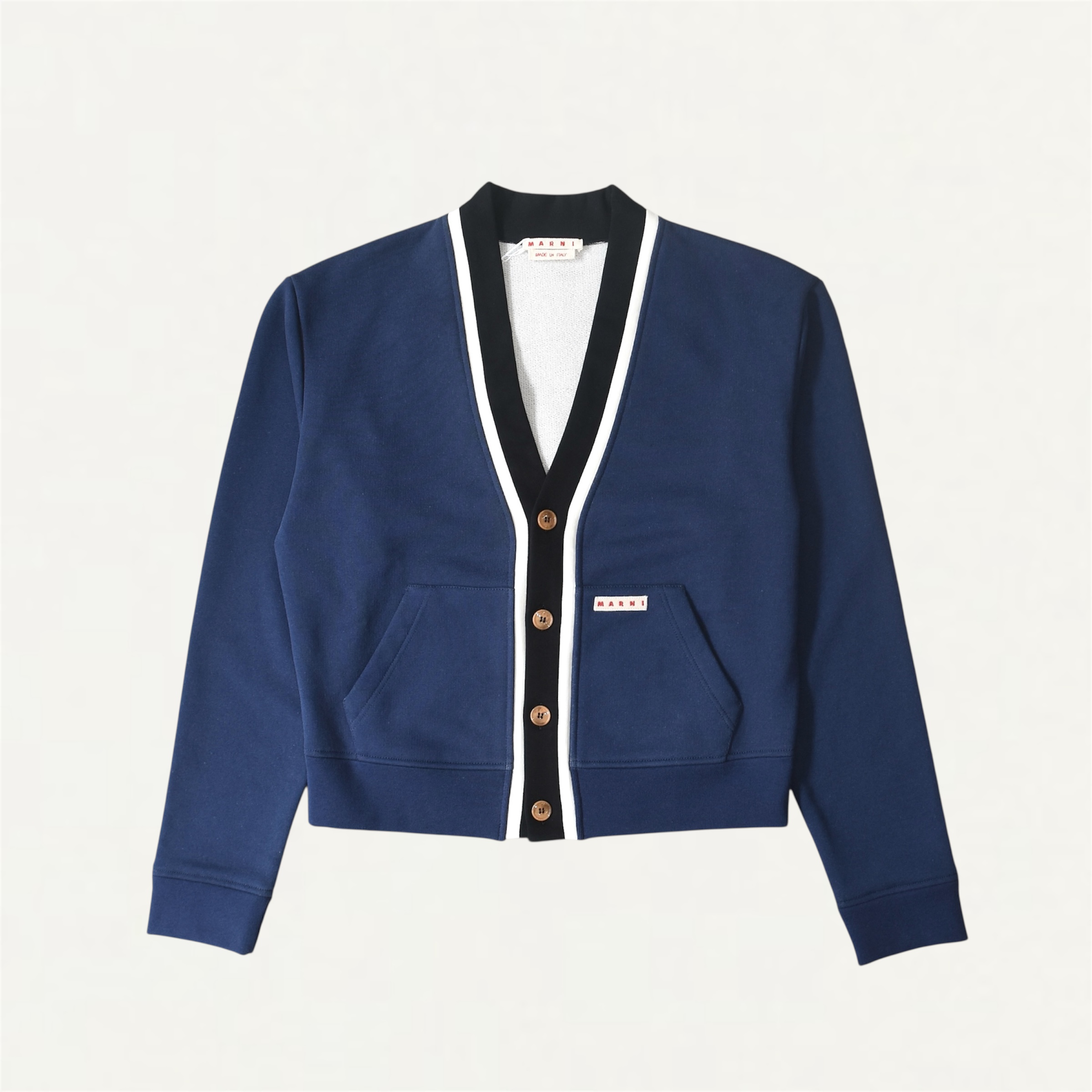 MARNI Blue organic cotton cardigan sweatshirt with bicolour placket Glass Blue[FUMU0150QX]