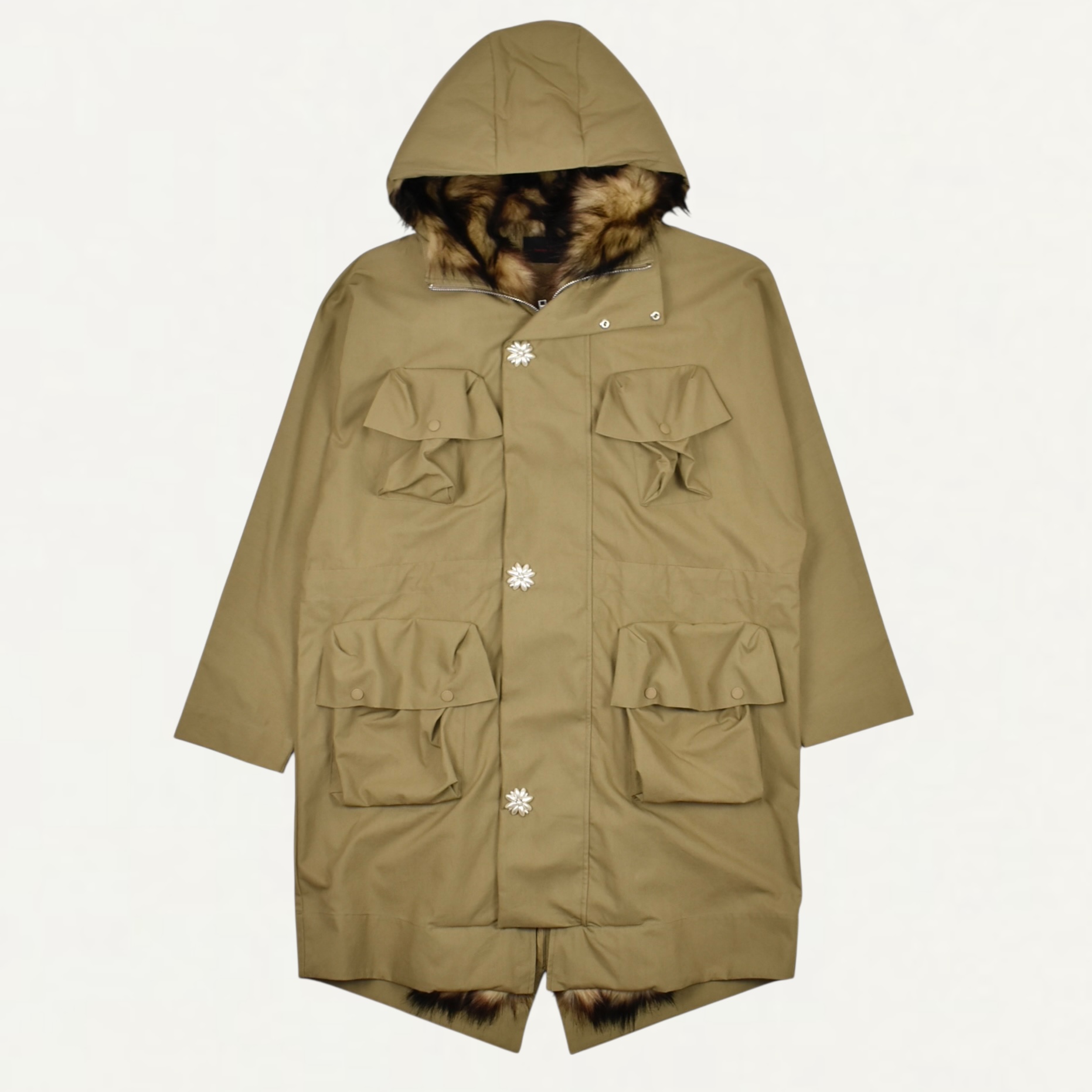 Simone Rocha Multi Pocket Faux Fur Lined Parka Coat Stone/Pearl[2078B 1267]
