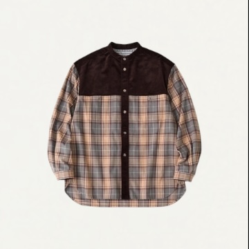 White Mountaineering MID GUSSET SLEEVE BAND COLLAR TARTAN SHIRT GRAY[WM2573102]