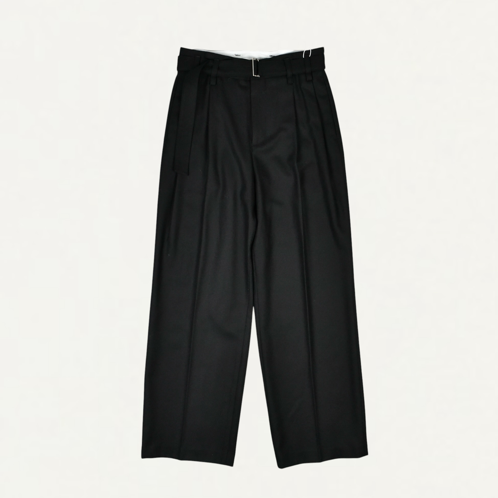 LE17SEPTEMBRE HOMME BELTED TWO-TUCK WOOL TROUSERS BLACK[LH2679PT005EBB]
