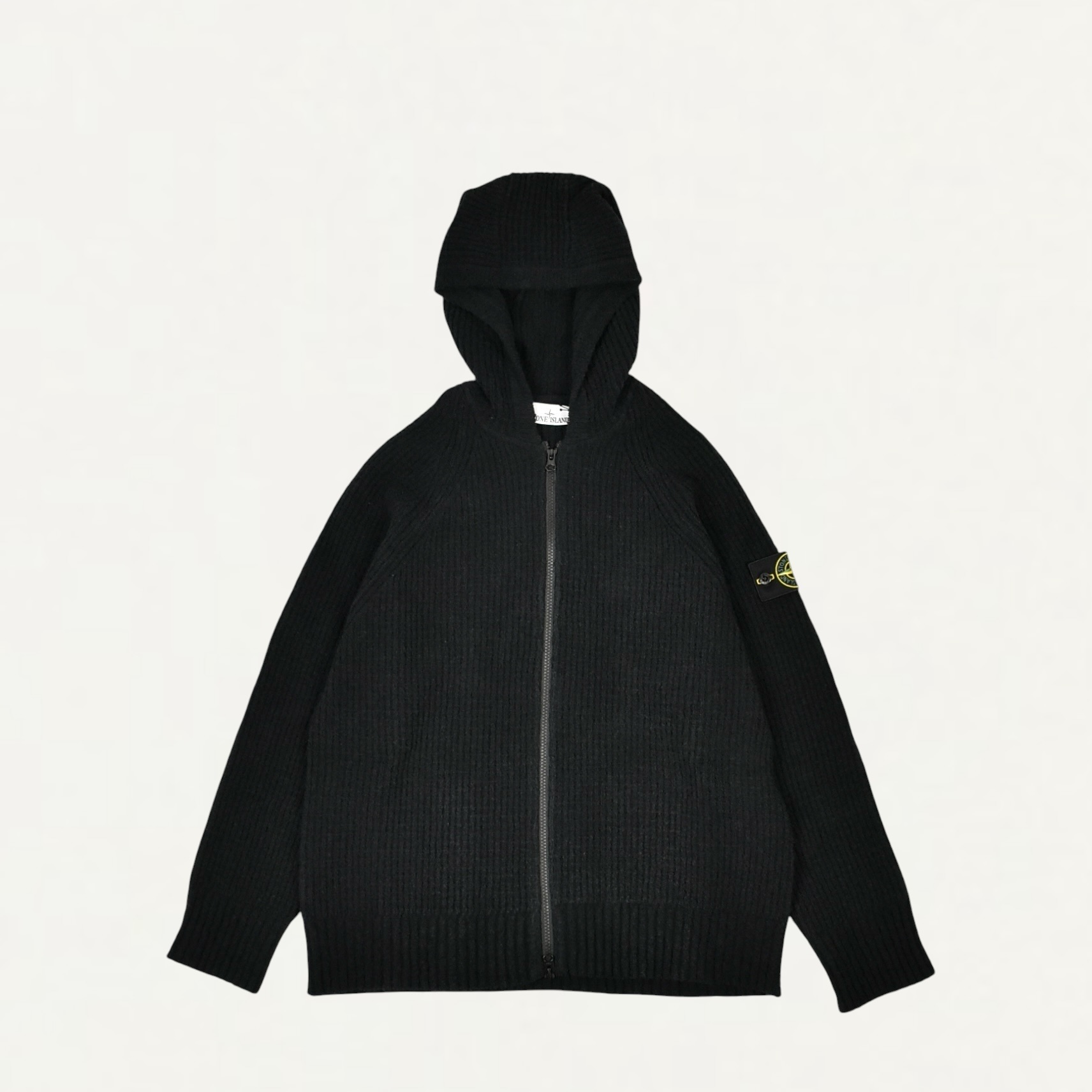 STONE ISLAND 5100005 FULL RIB COTTON BOUCLÉ Loose-fit hooded zip-up jumper with raglan sleeves Black[L2S155100005S0N17]