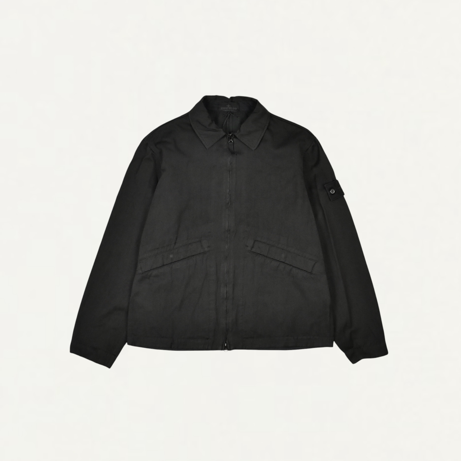 STONE ISLAND 1200021 RAW HAND WOOL COTTON GABARDINE-TC_S.I. GHOST Comfort-fit zip-up overshirt with pockets Black[L2S151200021S0F50]