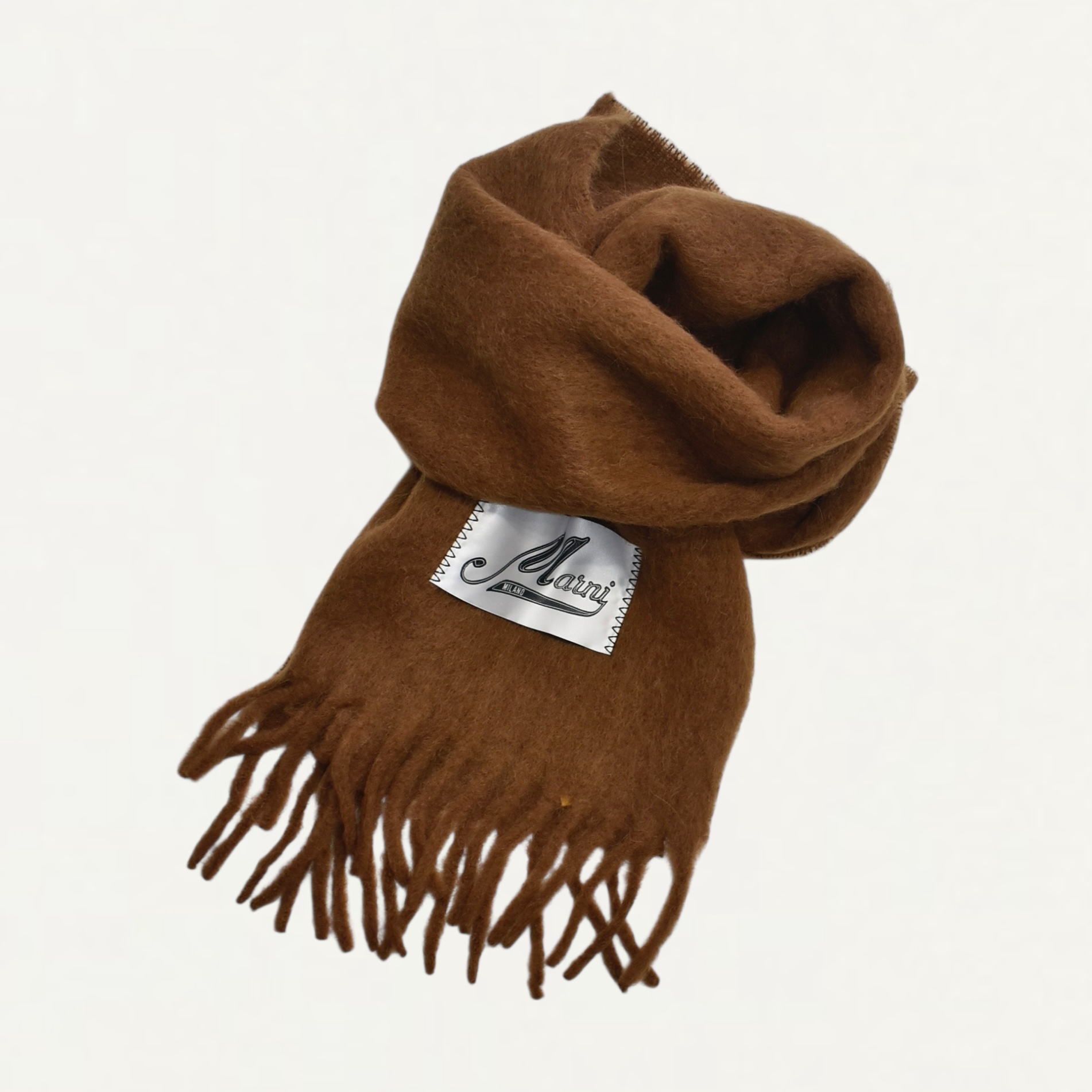 MARNI Sadelle brown alpaca scarf with fringes[ASZC0005A0]