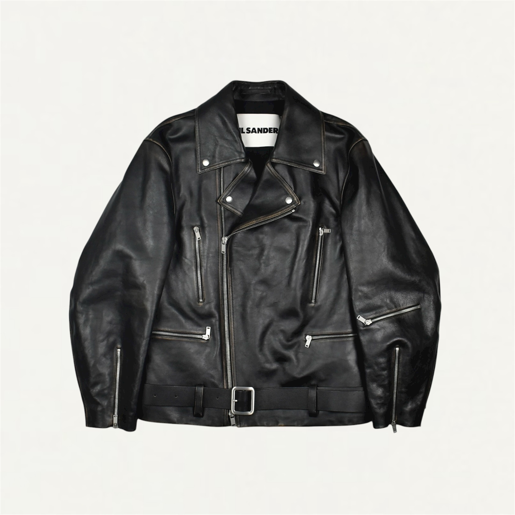 JIL SANDER FULL GRAIN DISTRESSED CALFSKIN DOUBLE BLOUSON BLACK[J21SW0083]