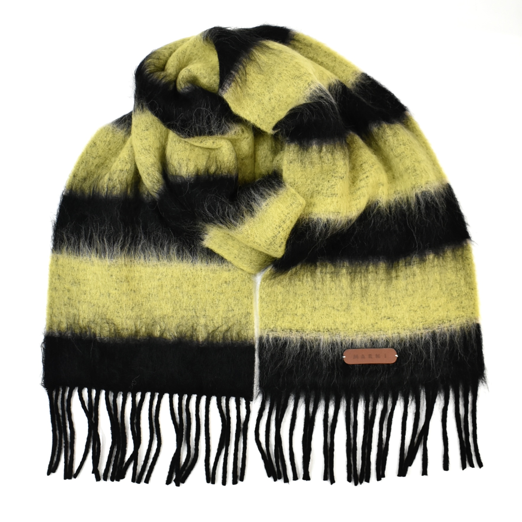 MARNI WOOL MOHAIR STRIPE SCARF YELLOW/BLACK[SCZC0069]